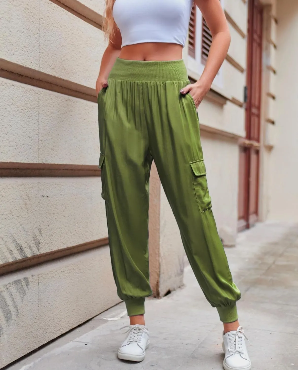 2024 Women's Cargo Pant Fall Novelty Cinch Bottom Cargo Trousers High Waisted Casual Hiking Camping Sweatpant Pockets