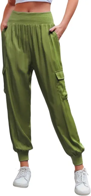 2024 Women's Cargo Pant Fall Novelty Cinch Bottom Cargo Trousers High Waisted Casual Hiking Camping Sweatpant Pockets