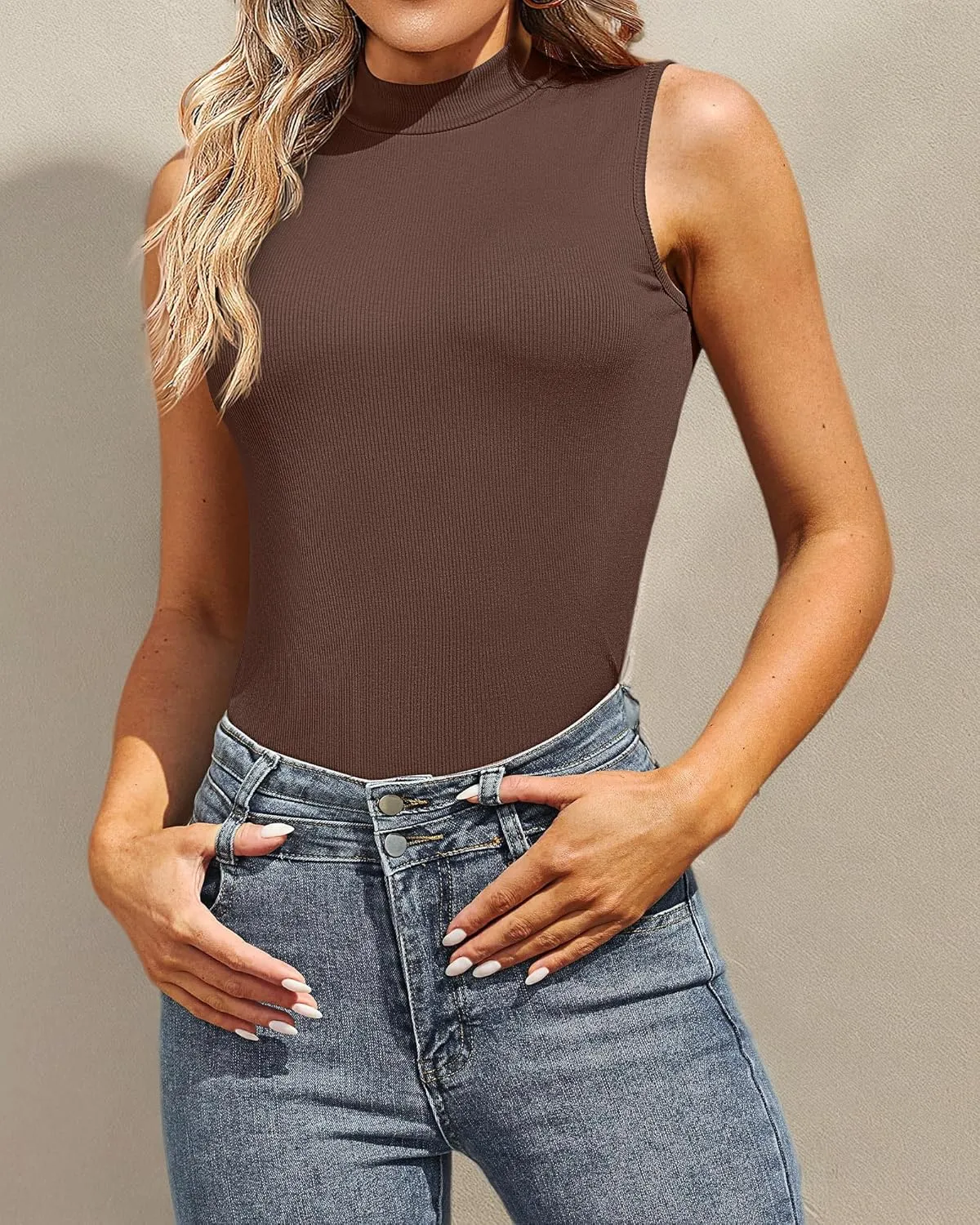 3 Pack Women's Sleeveless Mock Turtlenecks Shirts, Ribbed Stretch Slim Fitted Tank Top Basic Lightweight Bustier Tee