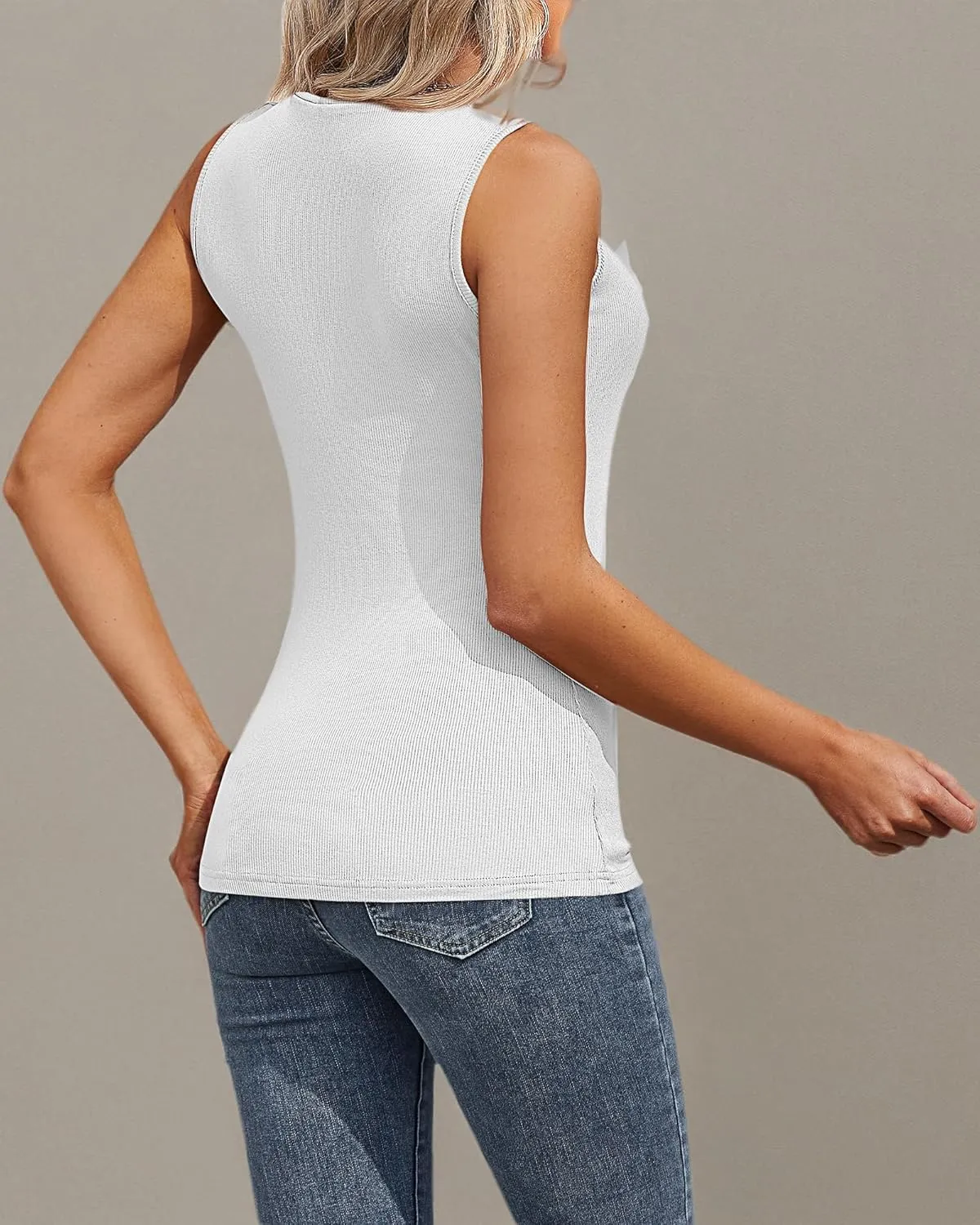 3 Pack Women's Sleeveless Mock Turtlenecks Shirts, Ribbed Stretch Slim Fitted Tank Top Basic Lightweight Bustier Tee
