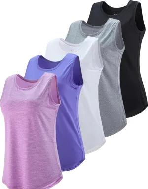 5 Pack Wide Straps Womens Workout Tank Tops, Athletic Sleeveless Shirts for Women, Ladies Exercise Tops for Yoga Tennis