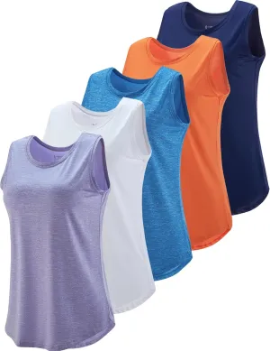 5 Pack Wide Straps Womens Workout Tank Tops, Athletic Sleeveless Shirts for Women, Ladies Exercise Tops for Yoga Tennis