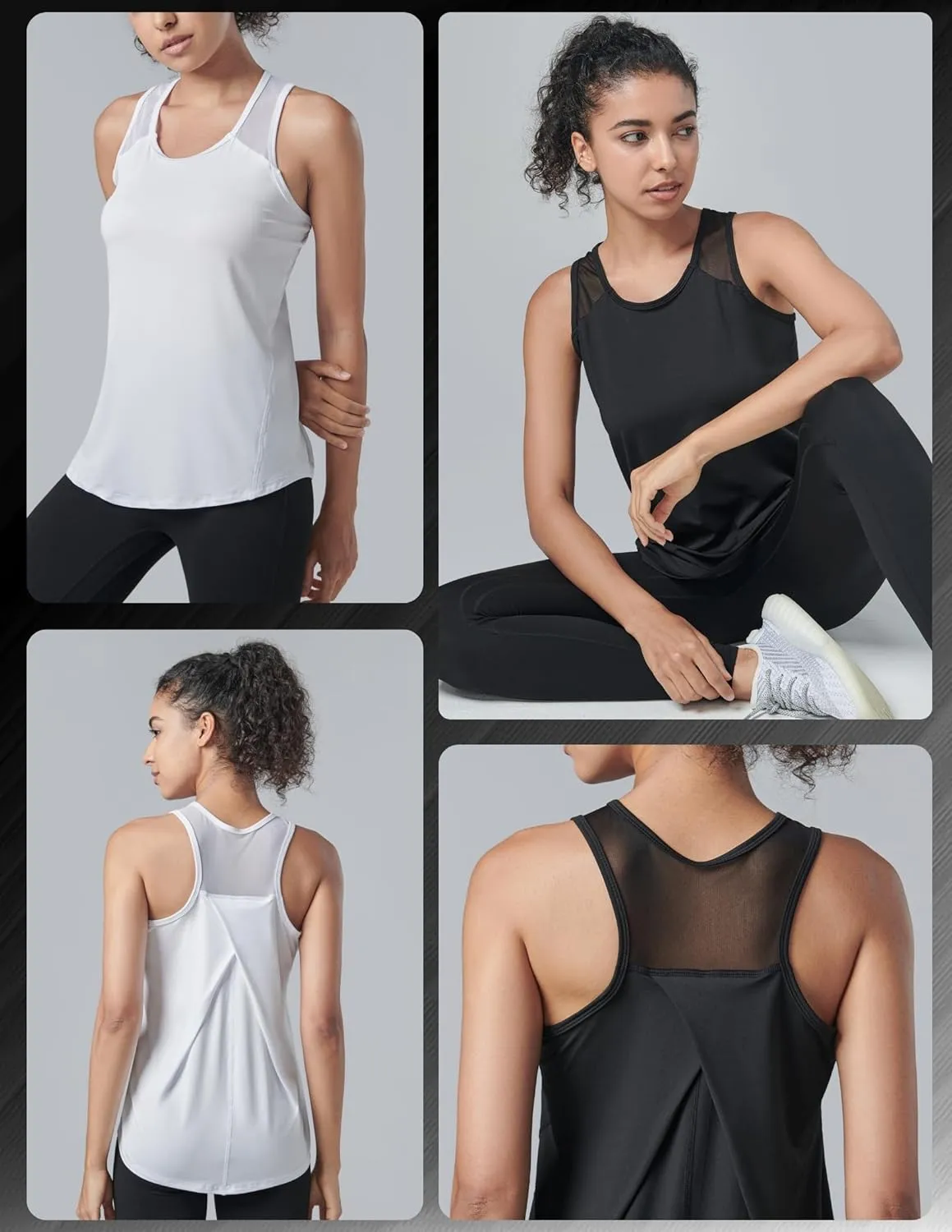 5 Pack Women's Workout Tops, Athletic Racerback Tank Tops for Women, Mesh Sleeveless Shirts Yoga for Gym Running