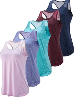 5 Pack Women's Workout Tops, Athletic Racerback Tank Tops for Women, Mesh Sleeveless Shirts Yoga for Gym Running