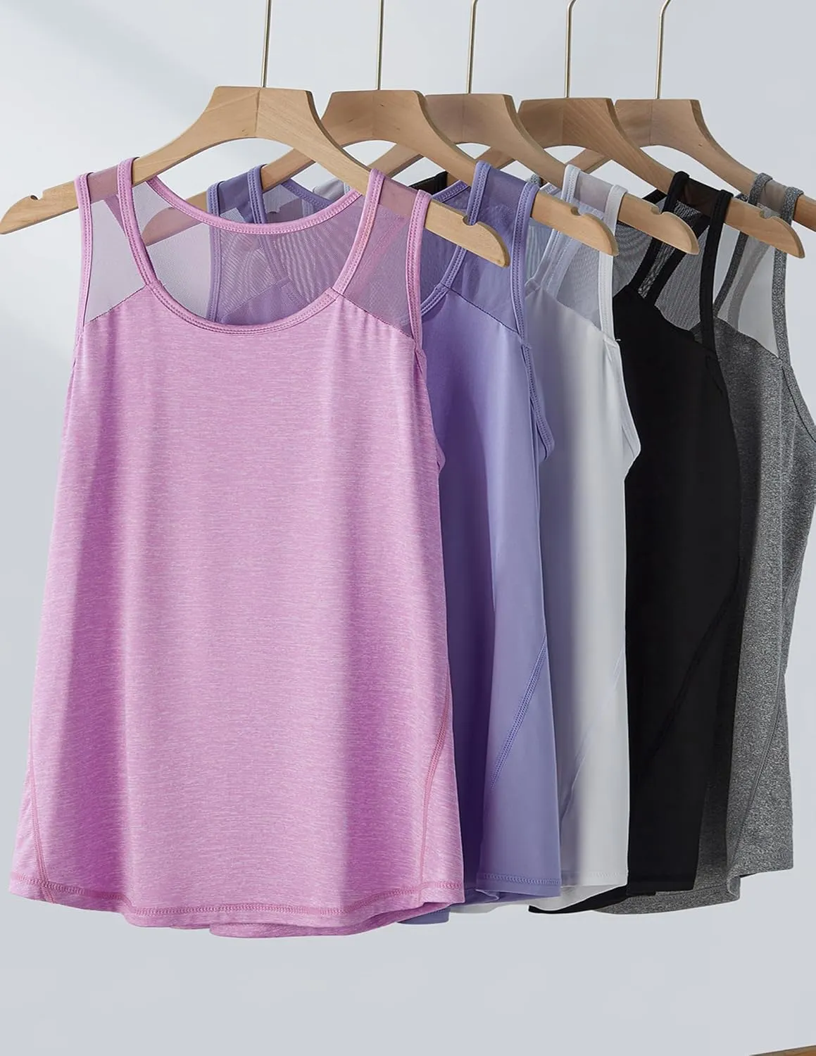 5 Pack Women's Workout Tops, Athletic Racerback Tank Tops for Women, Mesh Sleeveless Shirts Yoga for Gym Running