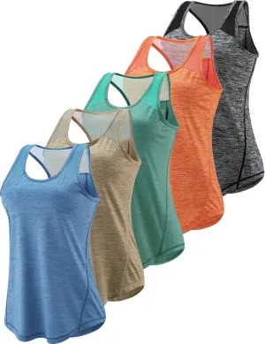 5 Pack Women's Workout Tops, Athletic Racerback Tank Tops for Women, Mesh Sleeveless Shirts Yoga for Gym Running
