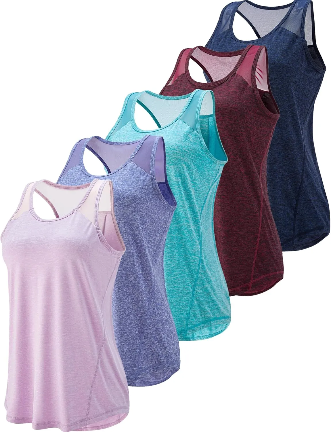 5 Pack Women's Workout Tops, Athletic Racerback Tank Tops for Women, Mesh Sleeveless Shirts Yoga for Gym Running