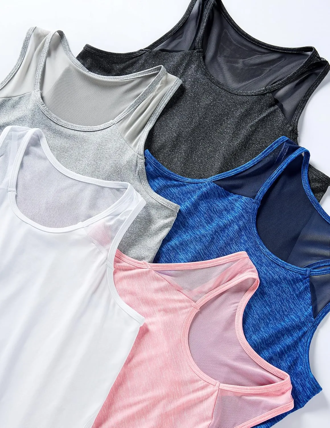 5 Pack Women's Workout Tops, Athletic Racerback Tank Tops for Women, Mesh Sleeveless Shirts Yoga for Gym Running