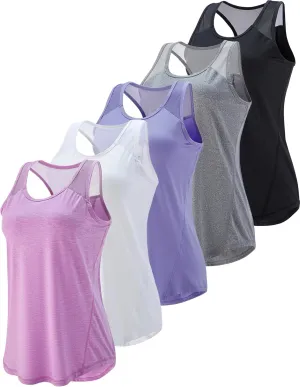 5 Pack Women's Workout Tops, Athletic Racerback Tank Tops for Women, Mesh Sleeveless Shirts Yoga for Gym Running