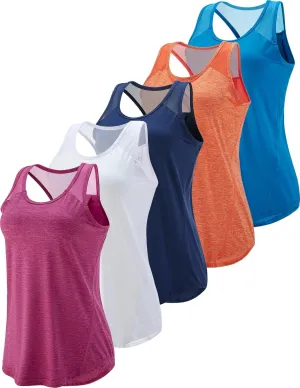 5 Pack Women's Workout Tops, Athletic Racerback Tank Tops for Women, Mesh Sleeveless Shirts Yoga for Gym Running