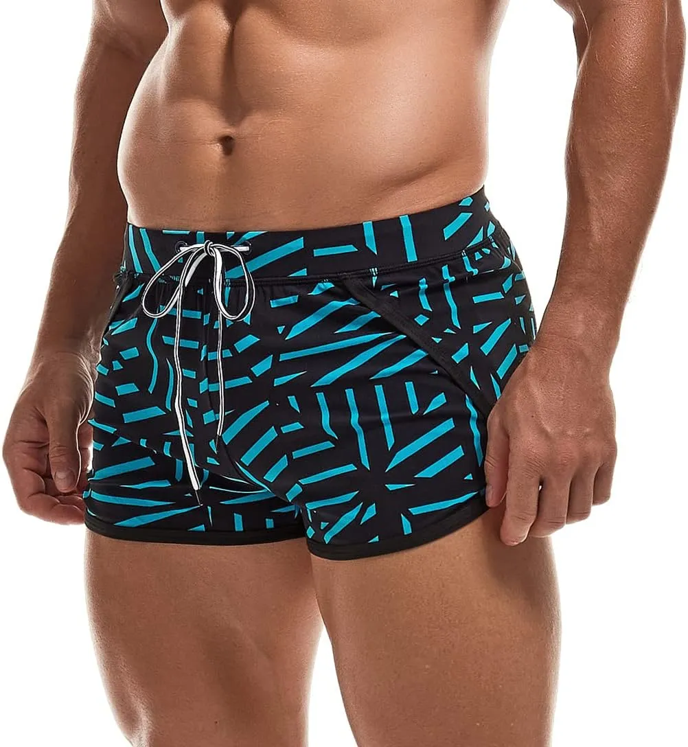 AIMPACT Mens Short Swim Trunks Quick Dry Beach Board Shorts 80s 90s Summer Vintage Swimwear with Lining Swimming Suits