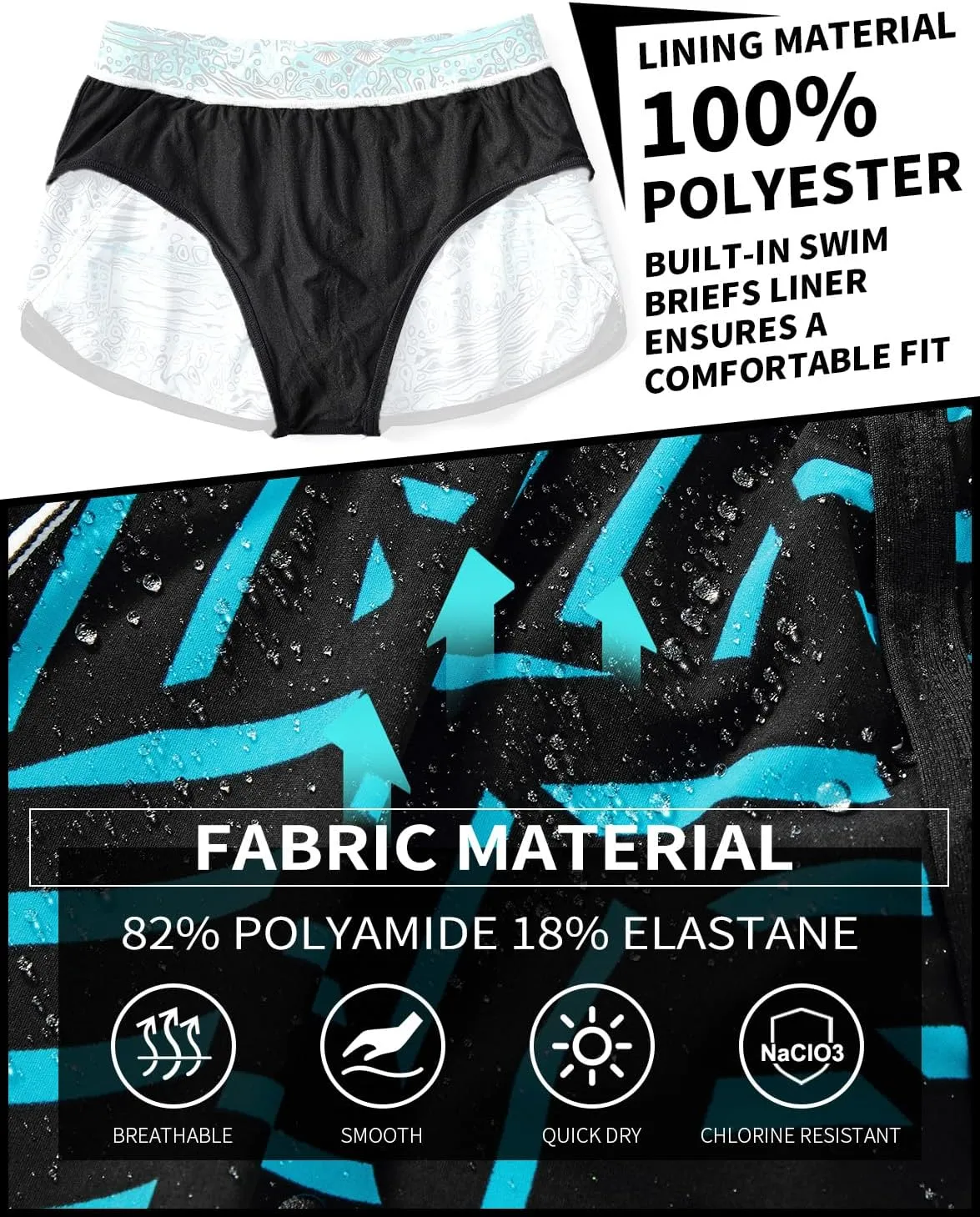 AIMPACT Mens Short Swim Trunks Quick Dry Beach Board Shorts 80s 90s Summer Vintage Swimwear with Lining Swimming Suits