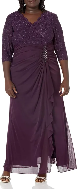 Alex Evenings Women's Long Lace Top Mother of The Bride Dress with Empire Waist (Plus Size)