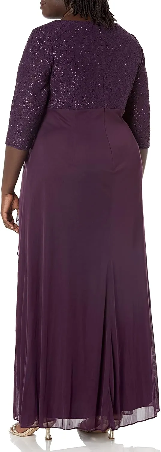 Alex Evenings Women's Long Lace Top Mother of The Bride Dress with Empire Waist (Plus Size)