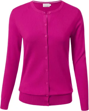 Allsense Women's Long-Sleeve Lightweight Crewneck Cardigan Sweater