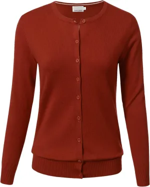 Allsense Women's Long-Sleeve Lightweight Crewneck Cardigan Sweater