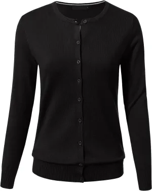 Allsense Women's Long-Sleeve Lightweight Crewneck Cardigan Sweater
