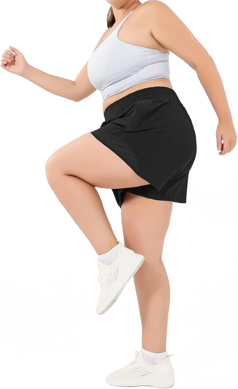 Aurefin High Waisted Athletic Shorts for Women, Womens Plus Size Running Workout Shorts with Liner and Zip Pocket 4 inch