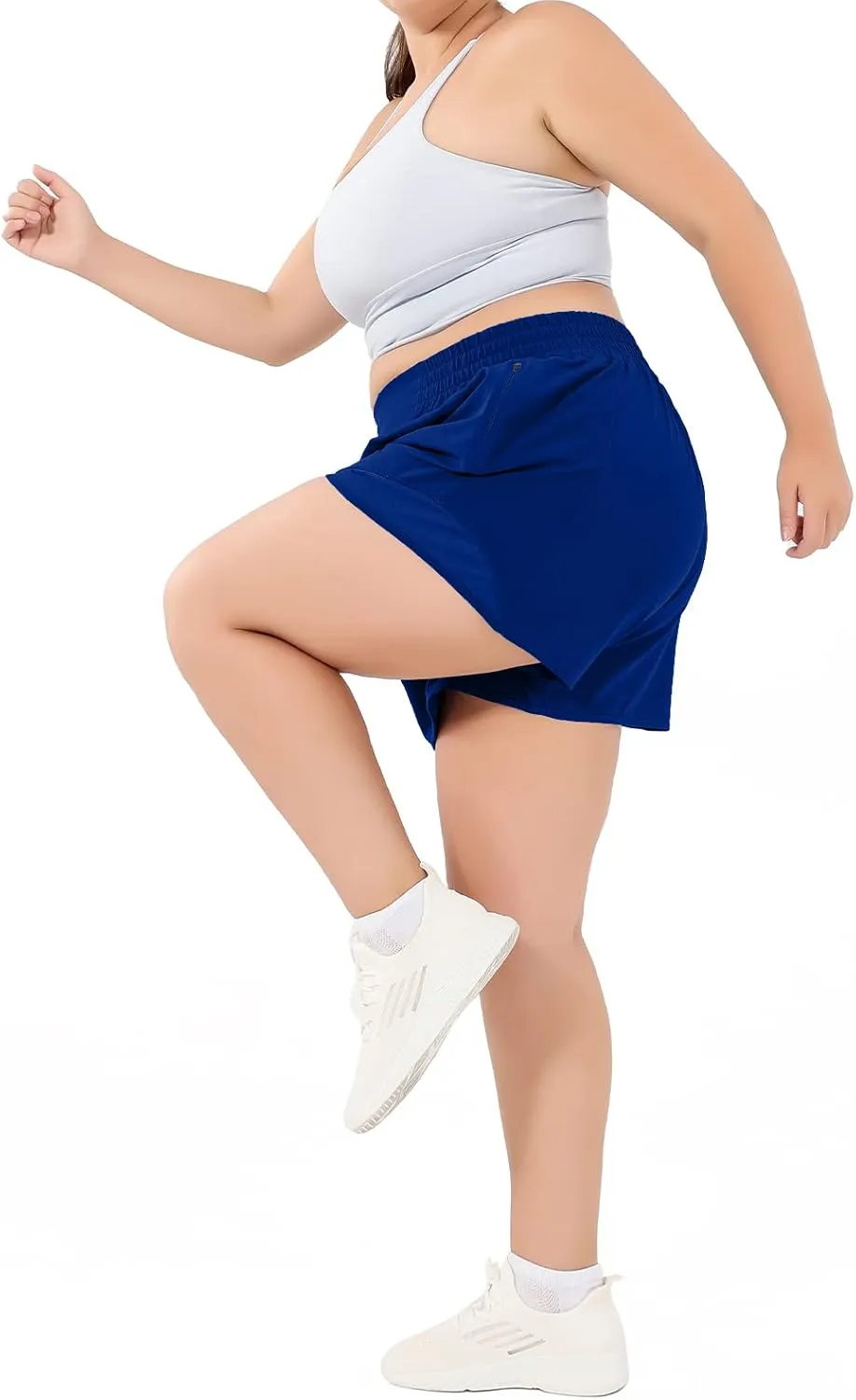 Aurefin High Waisted Athletic Shorts for Women, Womens Plus Size Running Workout Shorts with Liner and Zip Pocket 4 inch