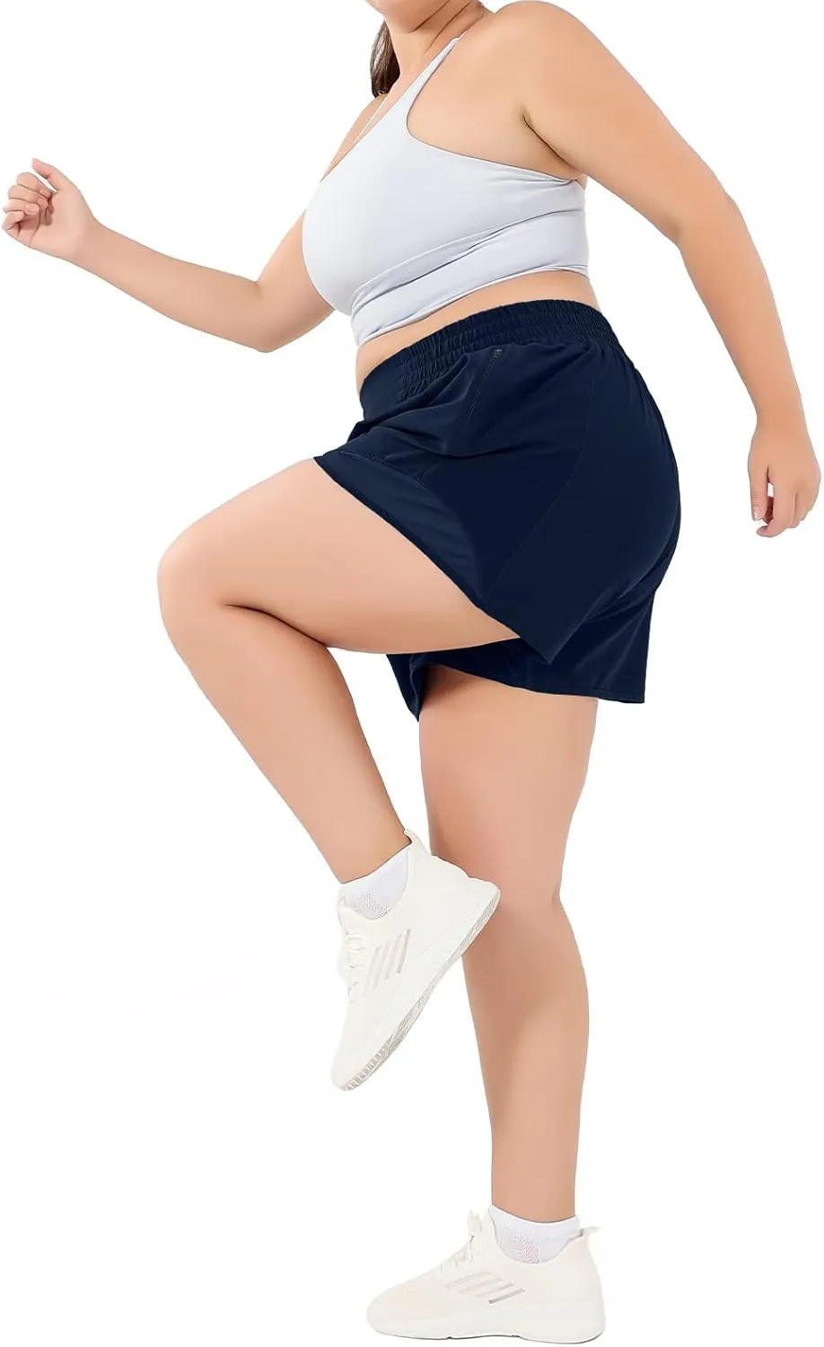 Aurefin High Waisted Athletic Shorts for Women, Womens Plus Size Running Workout Shorts with Liner and Zip Pocket 4 inch