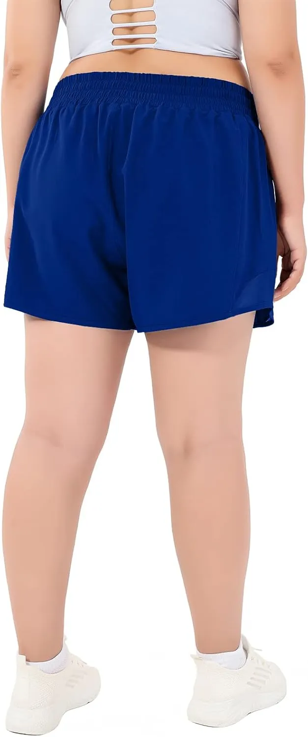 Aurefin High Waisted Athletic Shorts for Women, Womens Plus Size Running Workout Shorts with Liner and Zip Pocket 4 inch