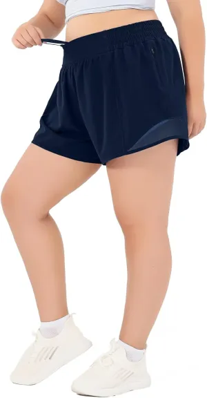 Aurefin High Waisted Athletic Shorts for Women, Womens Plus Size Running Workout Shorts with Liner and Zip Pocket 4 inch