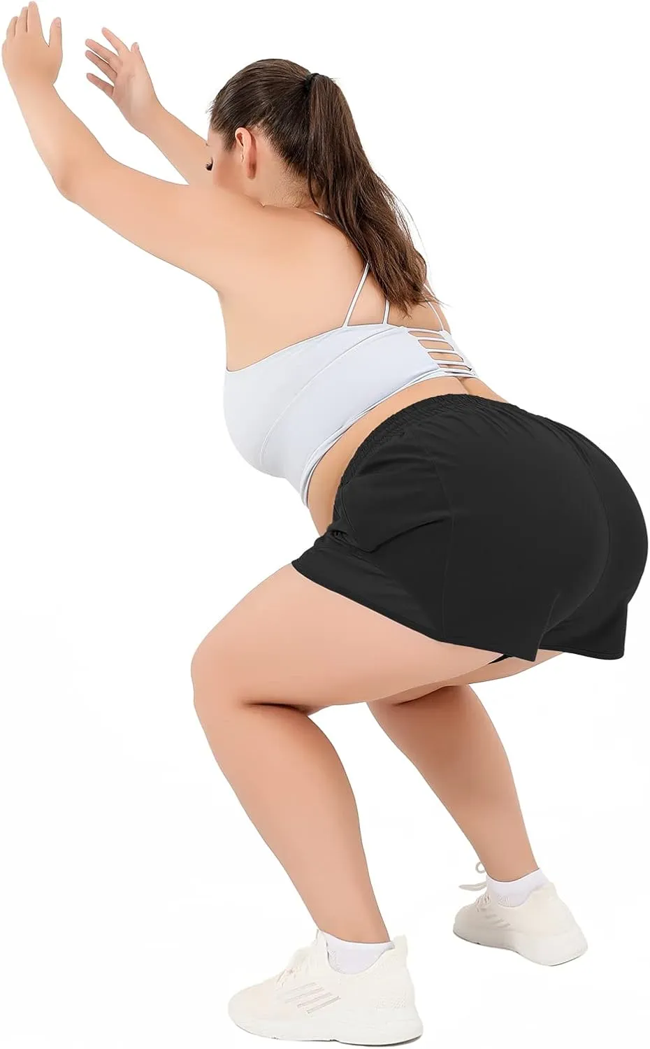 Aurefin High Waisted Athletic Shorts for Women, Womens Plus Size Running Workout Shorts with Liner and Zip Pocket 4 inch