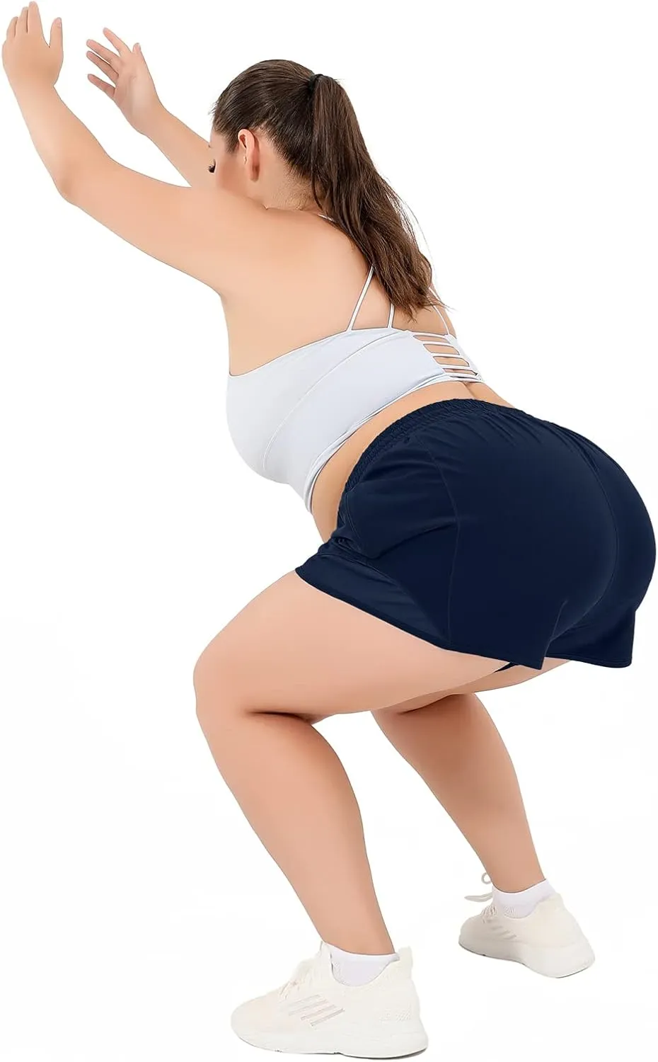 Aurefin High Waisted Athletic Shorts for Women, Womens Plus Size Running Workout Shorts with Liner and Zip Pocket 4 inch