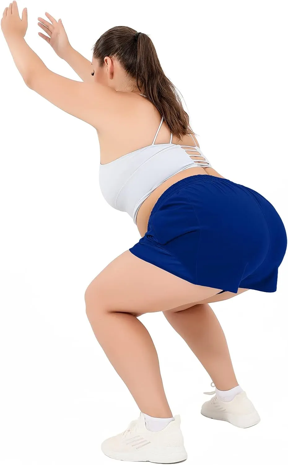 Aurefin High Waisted Athletic Shorts for Women, Womens Plus Size Running Workout Shorts with Liner and Zip Pocket 4 inch