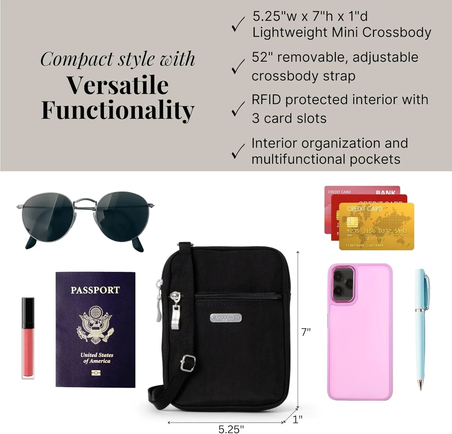 Baggallini Women's Essential Mini Crossbody Bag