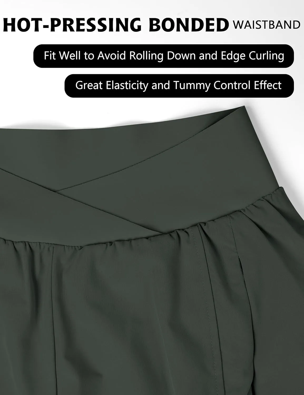 Blooming Jelly Women's Workout Shorts Athletic Running Shorts Crossover High Waisted Gym Shorts with Zipper Pockets