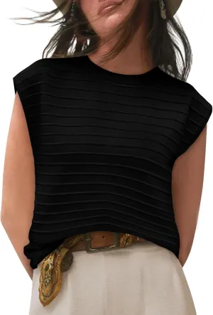BZB Womens Cap Sleeve Sweater Tops Casual Sleeveless Shirt Knit Pullover Tanks 2024 Trendy Sweater Vest Crewneck Tunics