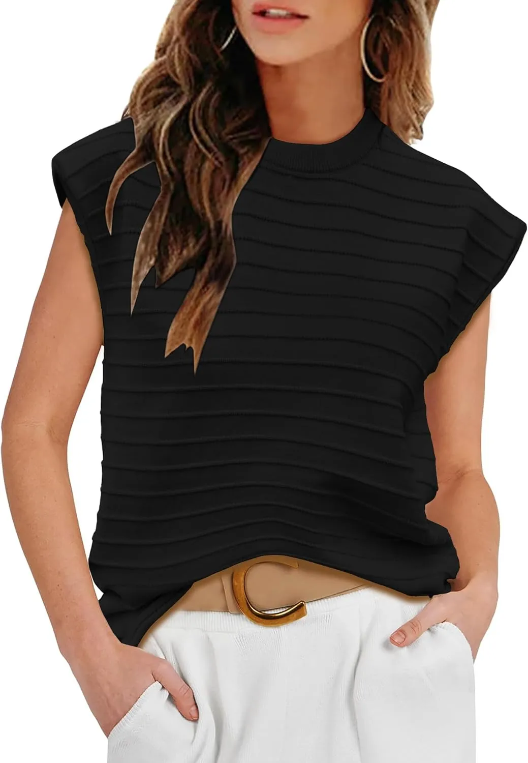 BZB Womens Cap Sleeve Sweater Tops Casual Sleeveless Shirt Knit Pullover Tanks 2024 Trendy Sweater Vest Crewneck Tunics