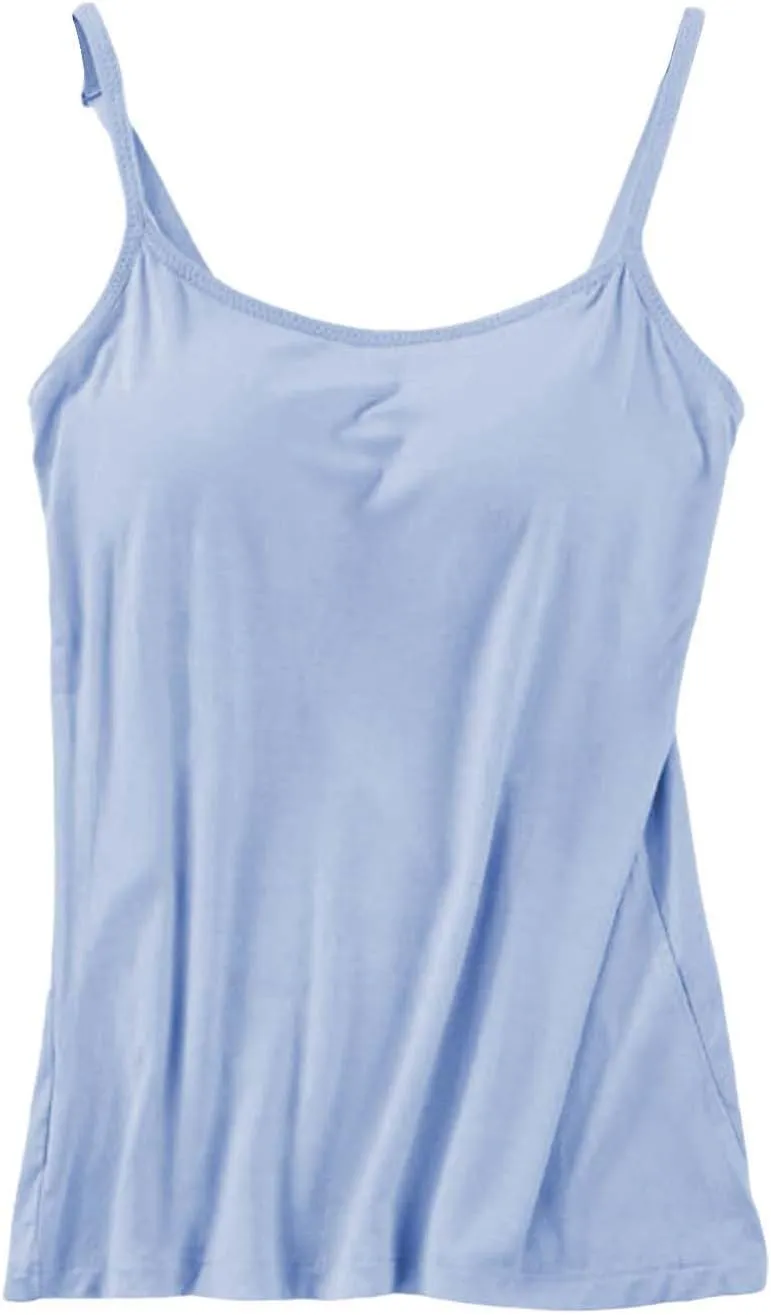 Camisole Tank Tops for Women Built in Bra Adjustable Spaghetti Strap Workout Yoga Shirts Basic Layer Padded Bra Tees