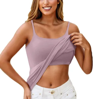 Camisole Tank Tops for Women Built in Bra Adjustable Spaghetti Strap Workout Yoga Shirts Basic Layer Padded Bra Tees