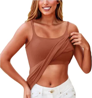 Camisole Tank Tops for Women Built in Bra Adjustable Spaghetti Strap Workout Yoga Shirts Basic Layer Padded Bra Tees