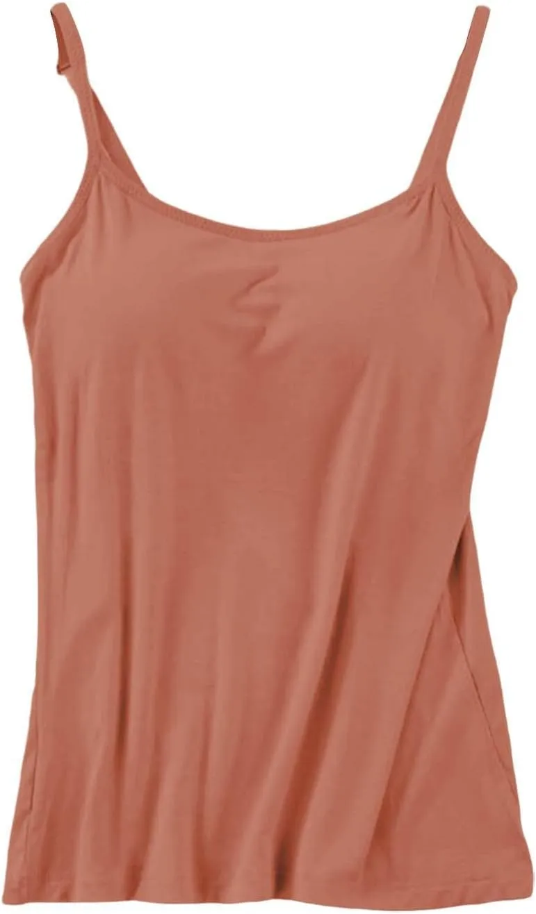 Camisole Tank Tops for Women Built in Bra Adjustable Spaghetti Strap Workout Yoga Shirts Basic Layer Padded Bra Tees