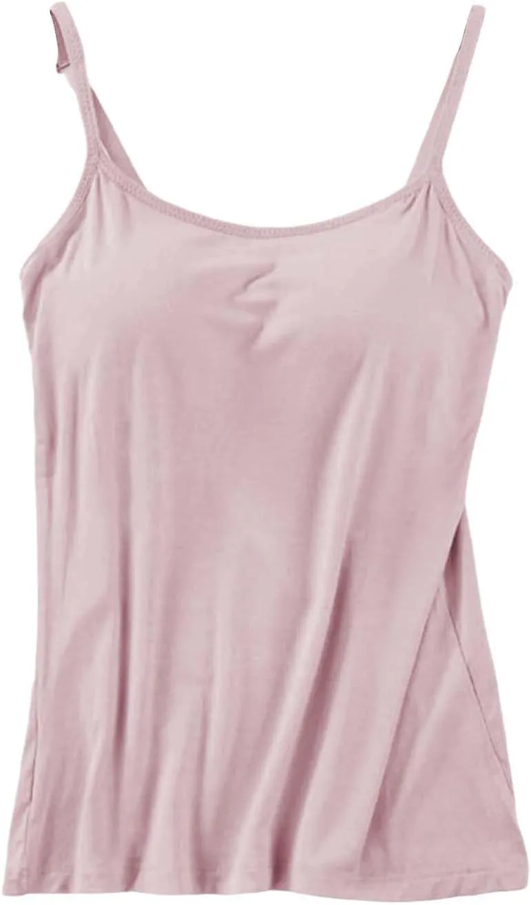 Camisole Tank Tops for Women Built in Bra Adjustable Spaghetti Strap Workout Yoga Shirts Basic Layer Padded Bra Tees