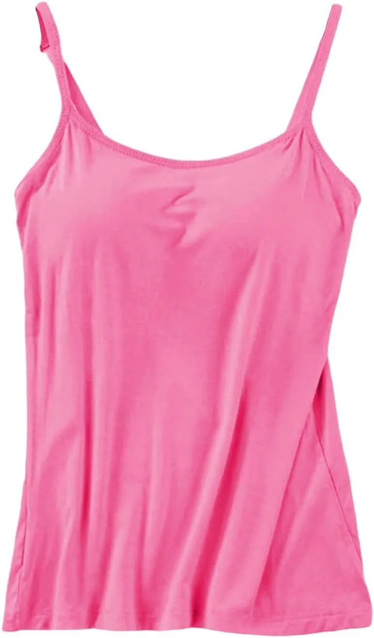 Camisole Tank Tops for Women Built in Bra Adjustable Spaghetti Strap Workout Yoga Shirts Basic Layer Padded Bra Tees