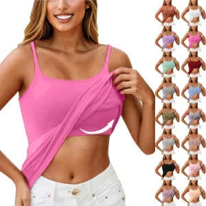 Camisole Tank Tops for Women Built in Bra Adjustable Spaghetti Strap Workout Yoga Shirts Basic Layer Padded Bra Tees