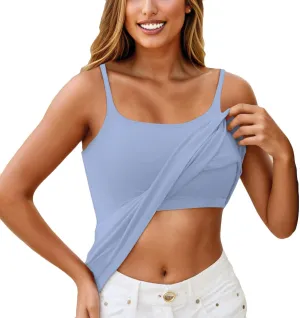 Camisole Tank Tops for Women Built in Bra Adjustable Spaghetti Strap Workout Yoga Shirts Basic Layer Padded Bra Tees