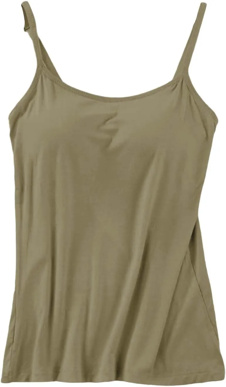 Camisole Tank Tops for Women Built in Bra Adjustable Spaghetti Strap Workout Yoga Shirts Basic Layer Padded Bra Tees