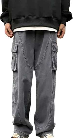 Cargo Pants for Men Mens Cargo Pants Baggy Multi-Pockets Outdoor Fashion Casual Jogger Pant Streetwear with Drawstring