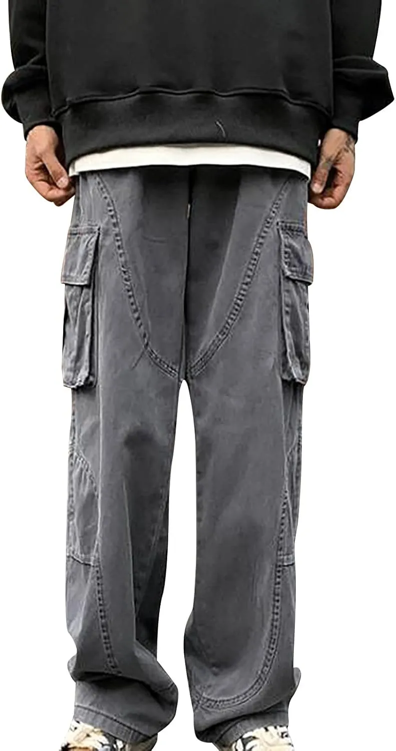 Cargo Pants for Men Mens Cargo Pants Baggy Multi-Pockets Outdoor Fashion Casual Jogger Pant Streetwear with Drawstring