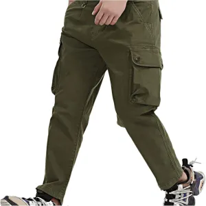 Cargo Pants for Men Men's Solid Mdi Waist Tapered Work Pants Hiking Cargo Pants Open Fornt Trousers with Multi Pocket