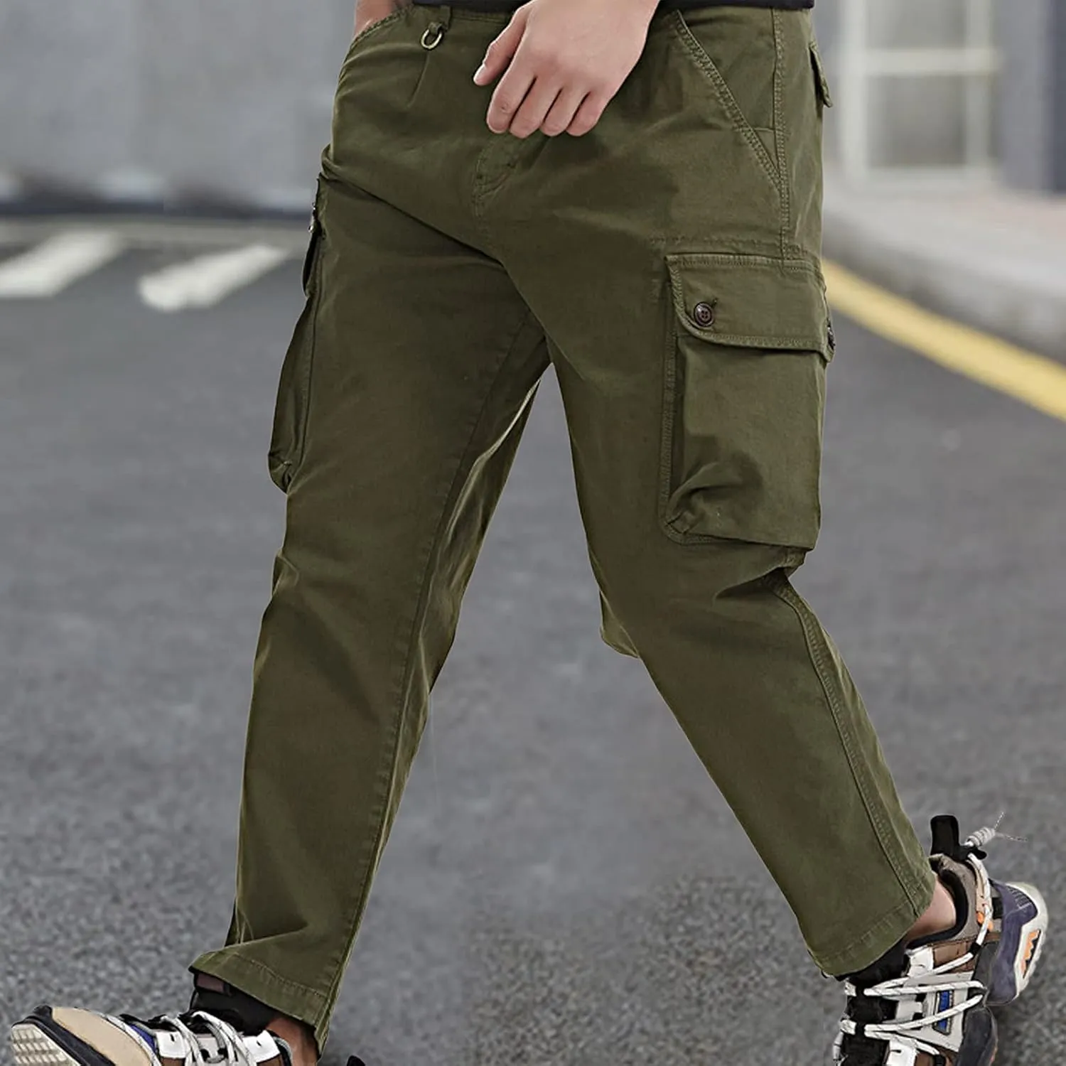 Cargo Pants for Men Men's Solid Mdi Waist Tapered Work Pants Hiking Cargo Pants Open Fornt Trousers with Multi Pocket