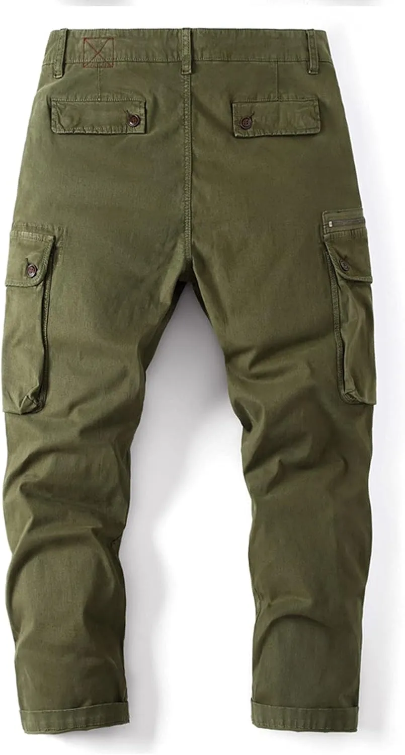 Cargo Pants for Men Men's Solid Mdi Waist Tapered Work Pants Hiking Cargo Pants Open Fornt Trousers with Multi Pocket
