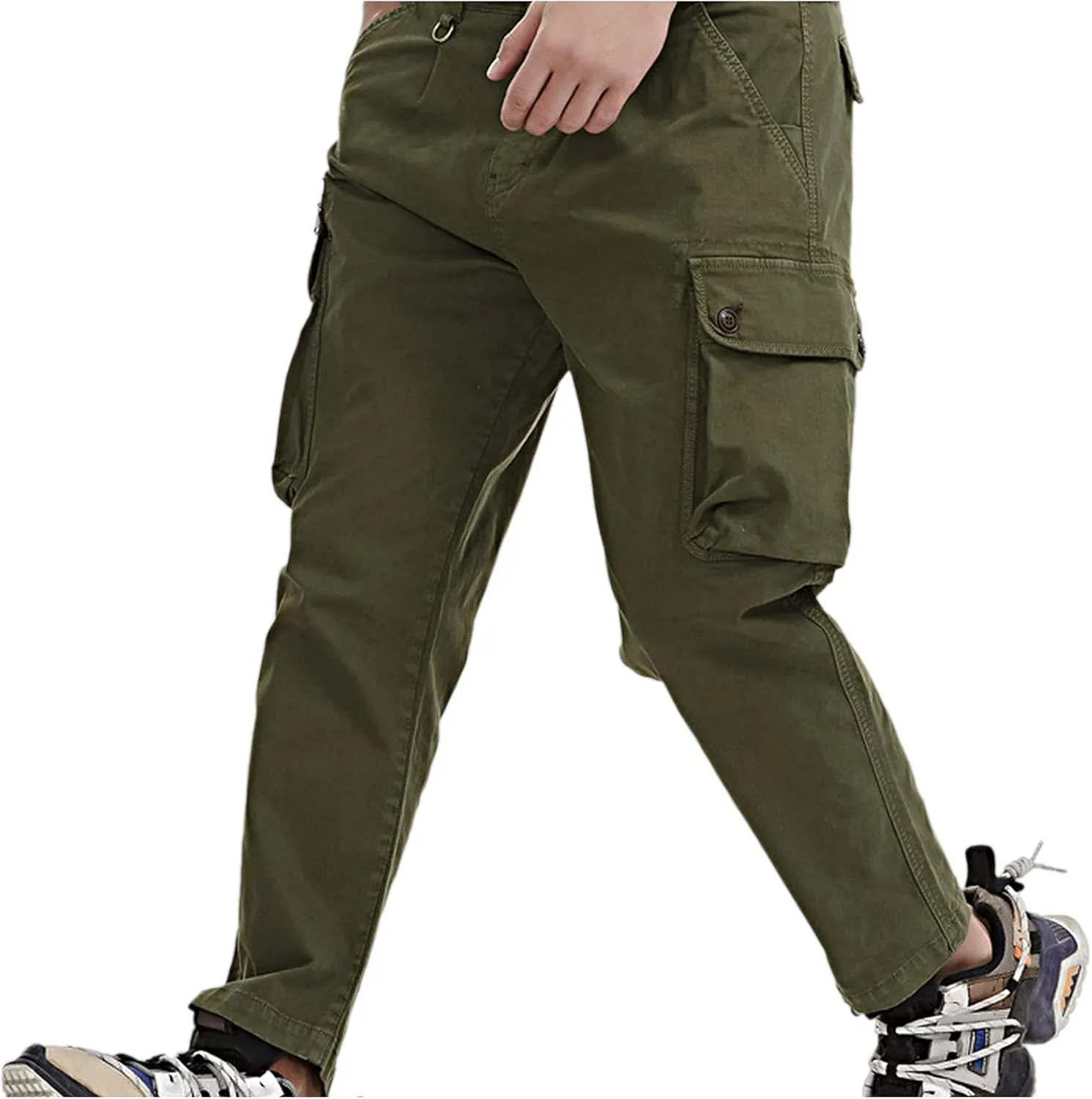 Cargo Pants for Men Men's Solid Mdi Waist Tapered Work Pants Hiking Cargo Pants Open Fornt Trousers with Multi Pocket