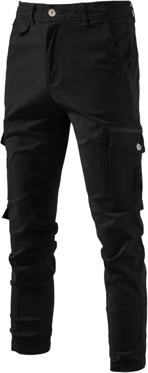 Cargo Pants for Men Men's Solid Slim Fit Ripstop Tapered Elastic Waist Hiking Cargo Pants Trousers with Multi-Pockets