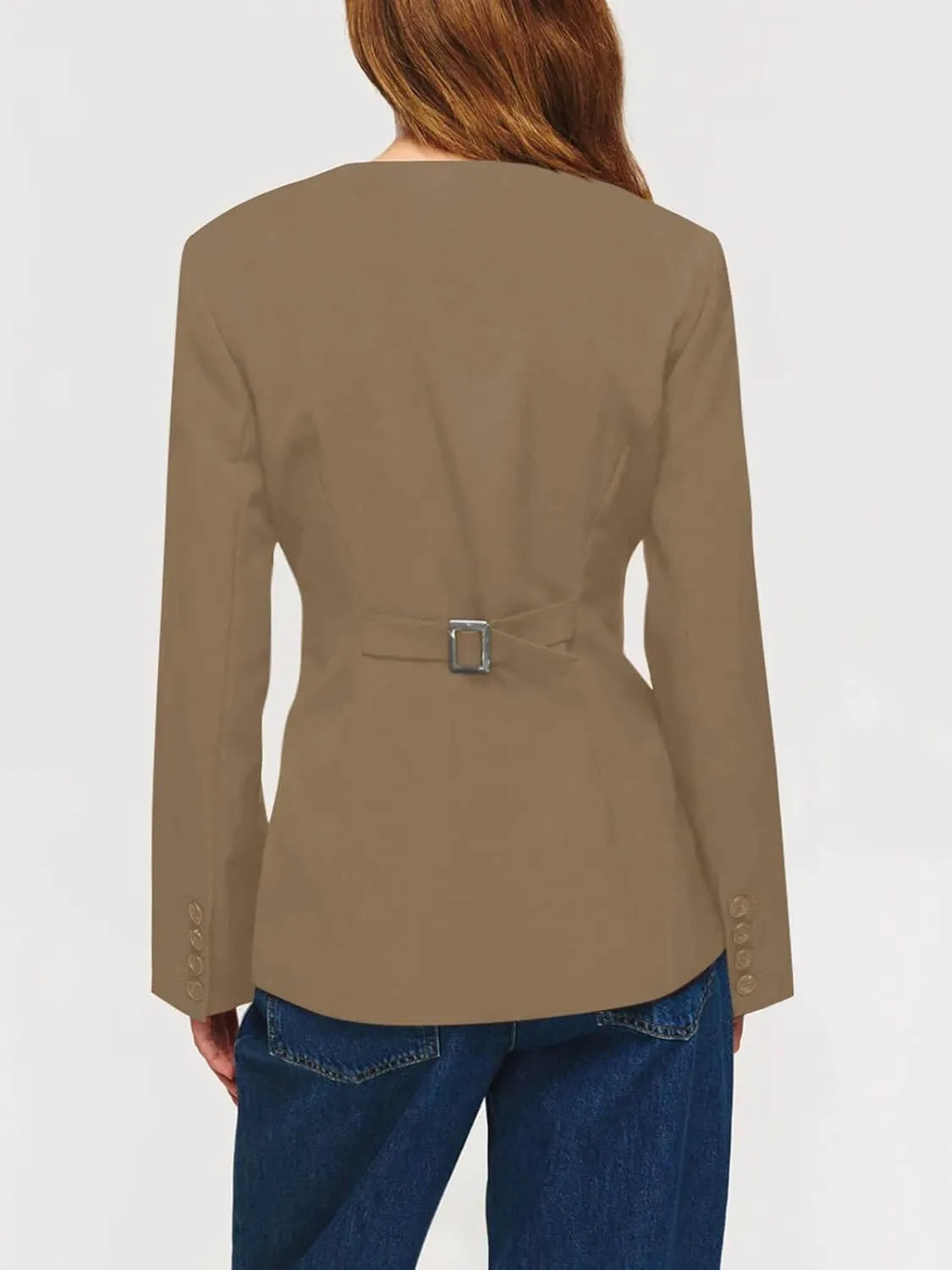 Cicy Bell Womens Scoop Neck Casual Blazer Button Down Split Hem Fitted Business Work Suit Jackets